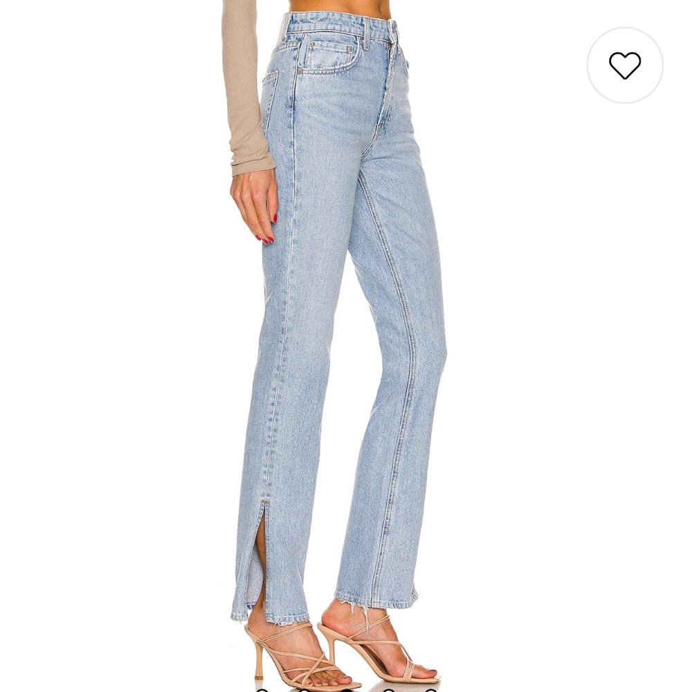 GRLFRND Blue Straight Leg Jeans with Ankle Slits